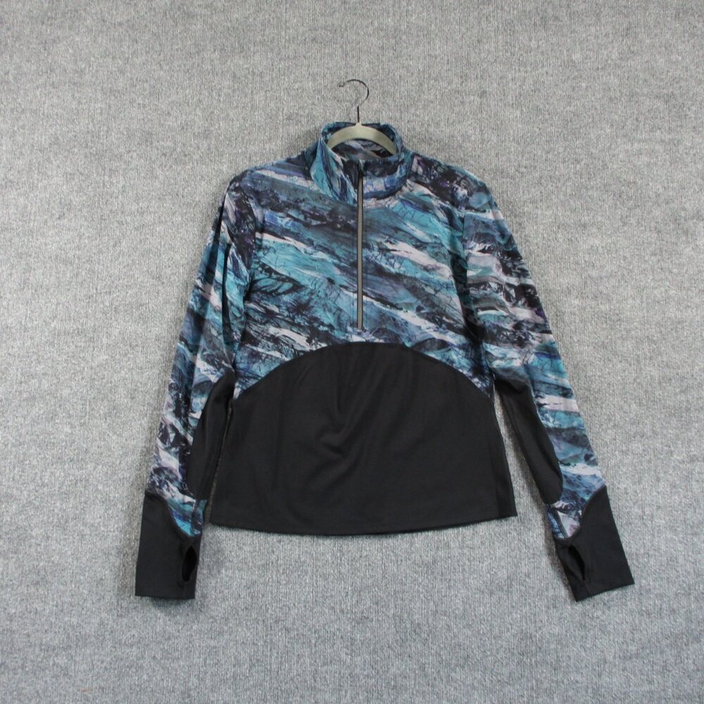 Lululemon Womens Shirt 10 Blue Black New Route Run Athletic Mesh 1/2 Zip Reflect